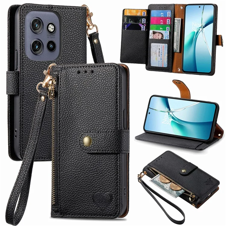 Étui portefeuille en cuir avec poche zippée antiRFID pour Motorola Edge 50 Neo 5G - Noir