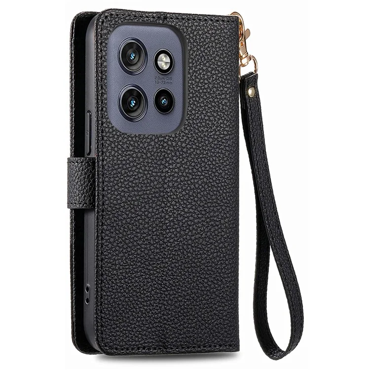 Étui portefeuille en cuir avec poche zippée antiRFID pour Motorola Edge 50 Neo 5G - Noir