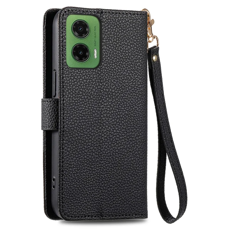 For Motorola Moto G35 5G Case RFID Blocking Zipper Pocket Leather Wallet Phone Cover - Black