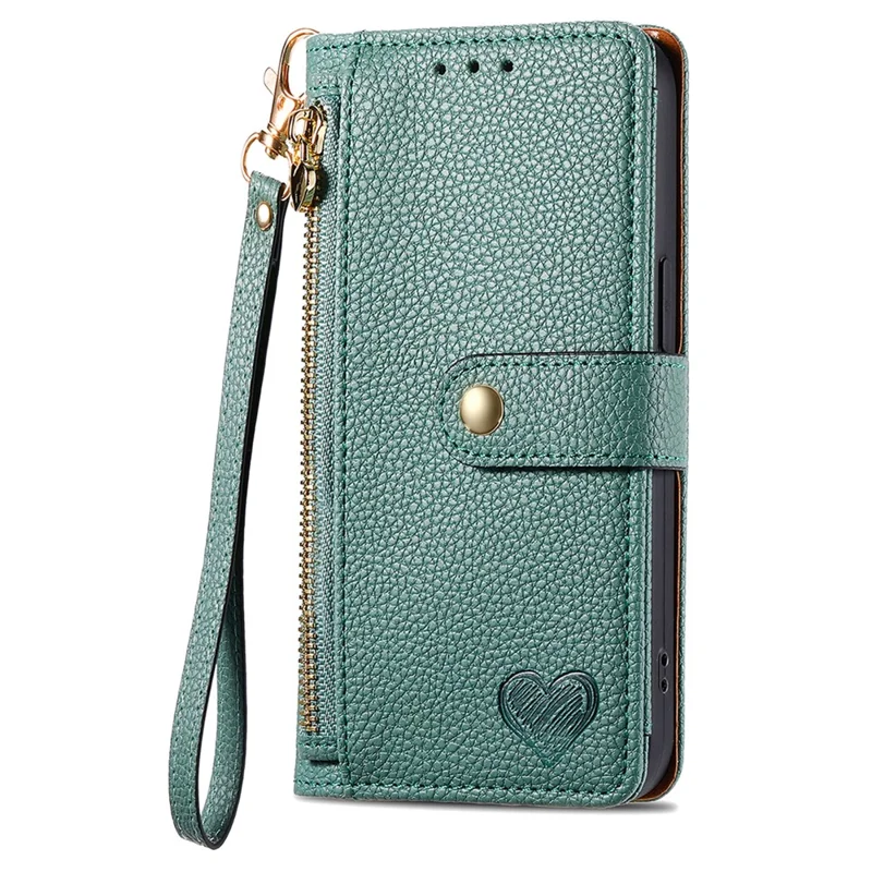 For Motorola Moto G35 5G Case RFID Blocking Zipper Pocket Leather Wallet Phone Cover - Green