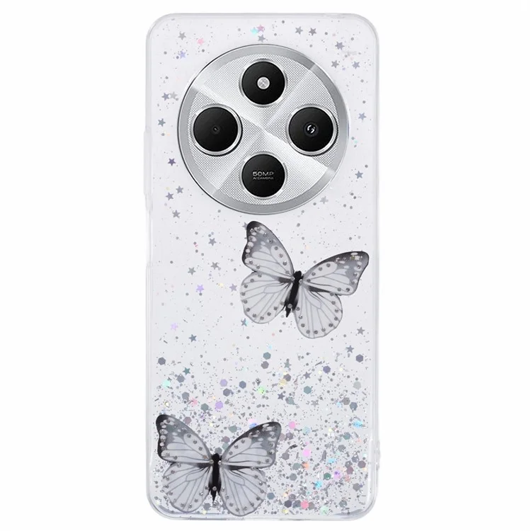 Pour Xiaomi Poco C75 4G / Redmi 14R 5G / Redmi 14C 4G Coque Epoxy PVC Papillon TPU Esthétique Housse de Téléphone - Blanc