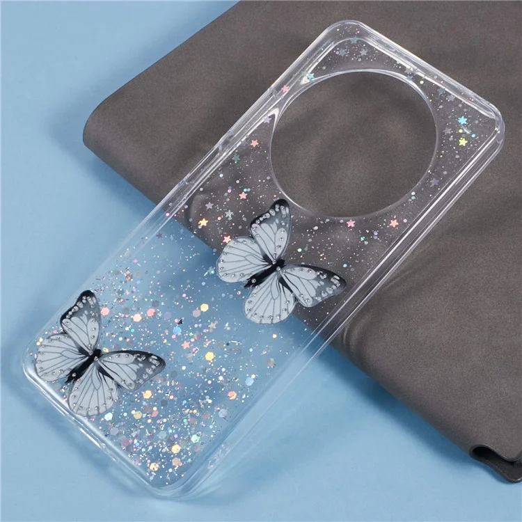 Pour Xiaomi Poco C75 4G / Redmi 14R 5G / Redmi 14C 4G Coque Epoxy PVC Papillon TPU Esthétique Housse de Téléphone - Blanc