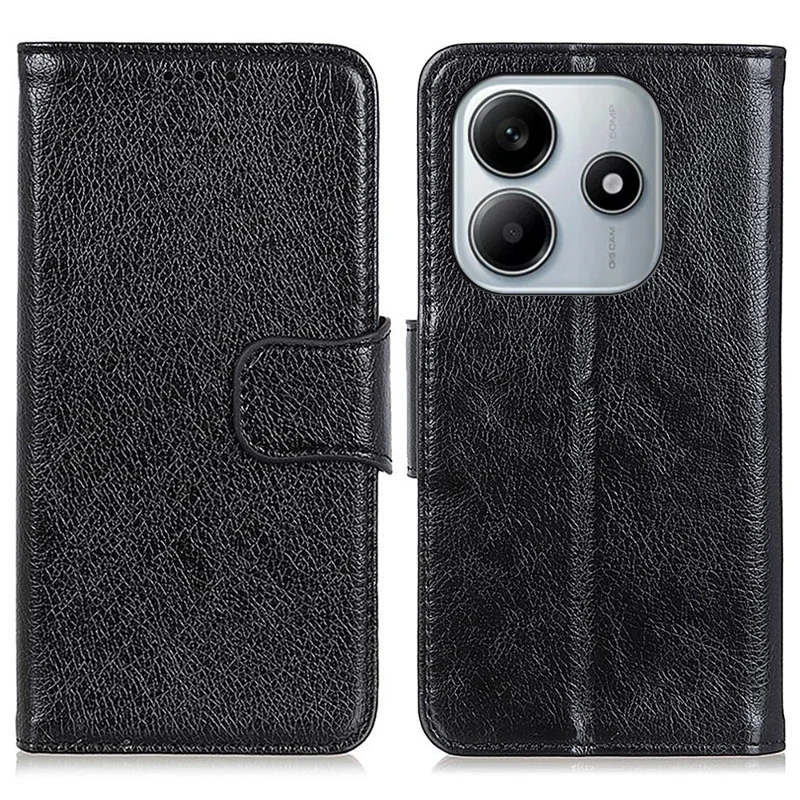 For Xiaomi Redmi Note 14 4G (163.25mm) Case Nappa Texture Split Leather Wallet Phone Cover - Black