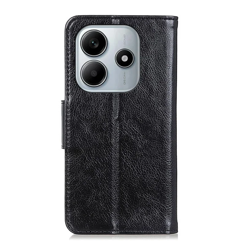 For Xiaomi Redmi Note 14 4G (163.25mm) Case Nappa Texture Split Leather Wallet Phone Cover - Black