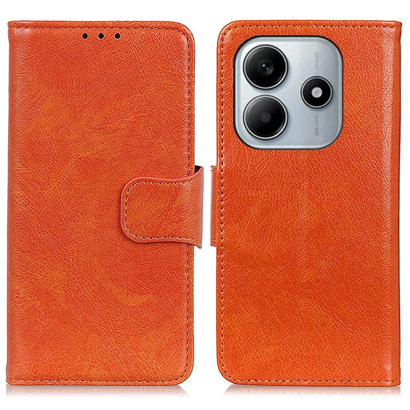 For Xiaomi Redmi Note 14 4G (163.25mm) Case Nappa Texture Split Leather Wallet Phone Cover - Orange