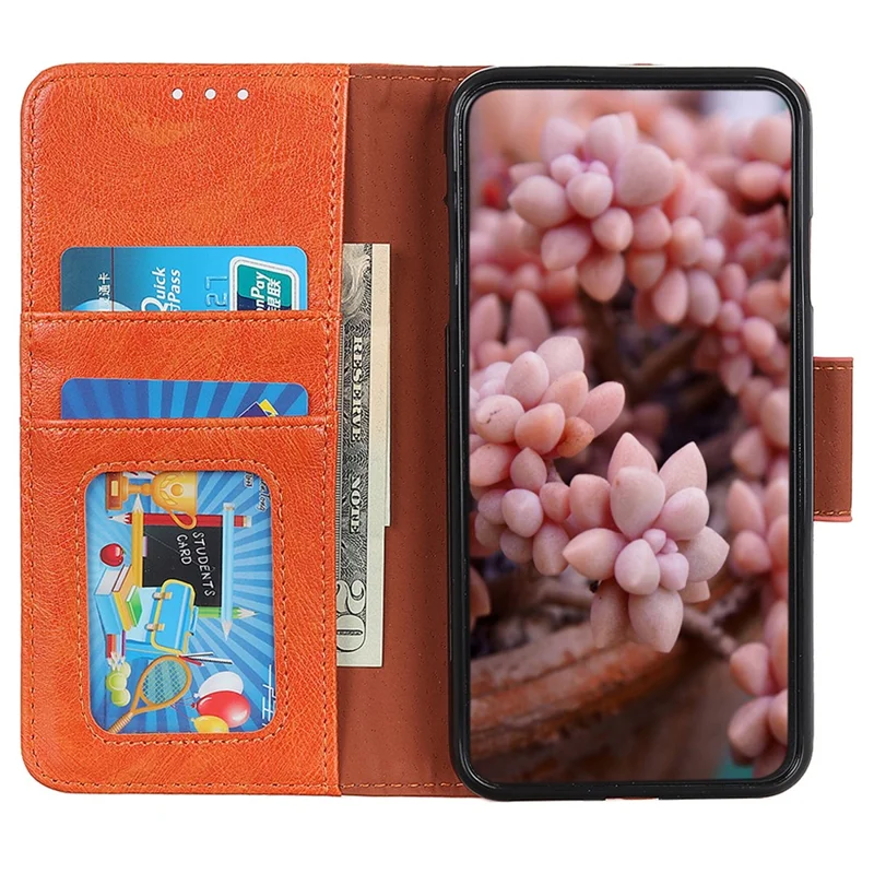 For Xiaomi Redmi Note 14 4G (163.25mm) Case Nappa Texture Split Leather Wallet Phone Cover - Orange