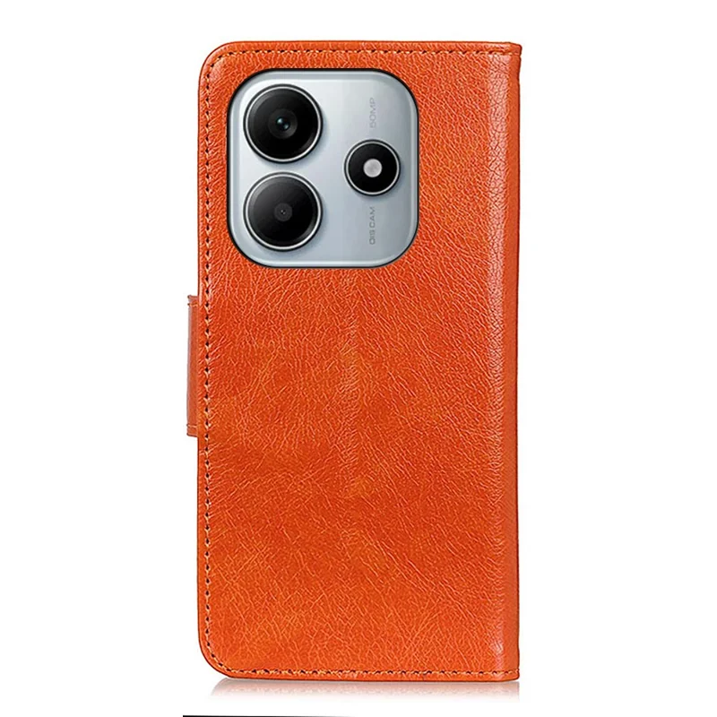 For Xiaomi Redmi Note 14 4G (163.25mm) Case Nappa Texture Split Leather Wallet Phone Cover - Orange
