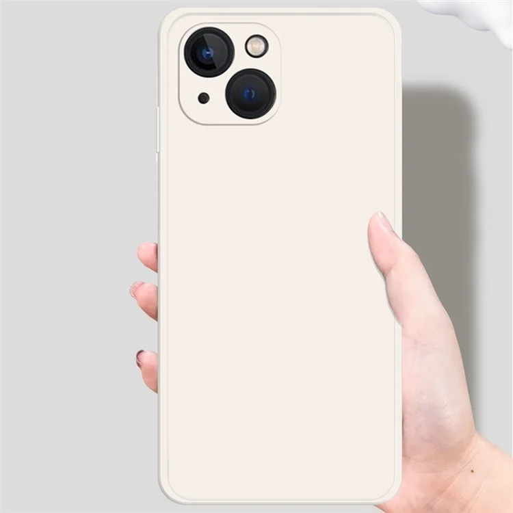 For iPhone 13 mini 5.4 inch Rubberized TPU Protective Case Microfiber Lining Straight Edge Solid Color Phone Cover - Beige