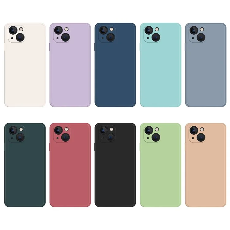 For iPhone 13 mini 5.4 inch Rubberized TPU Protective Case Microfiber Lining Straight Edge Solid Color Phone Cover - Beige