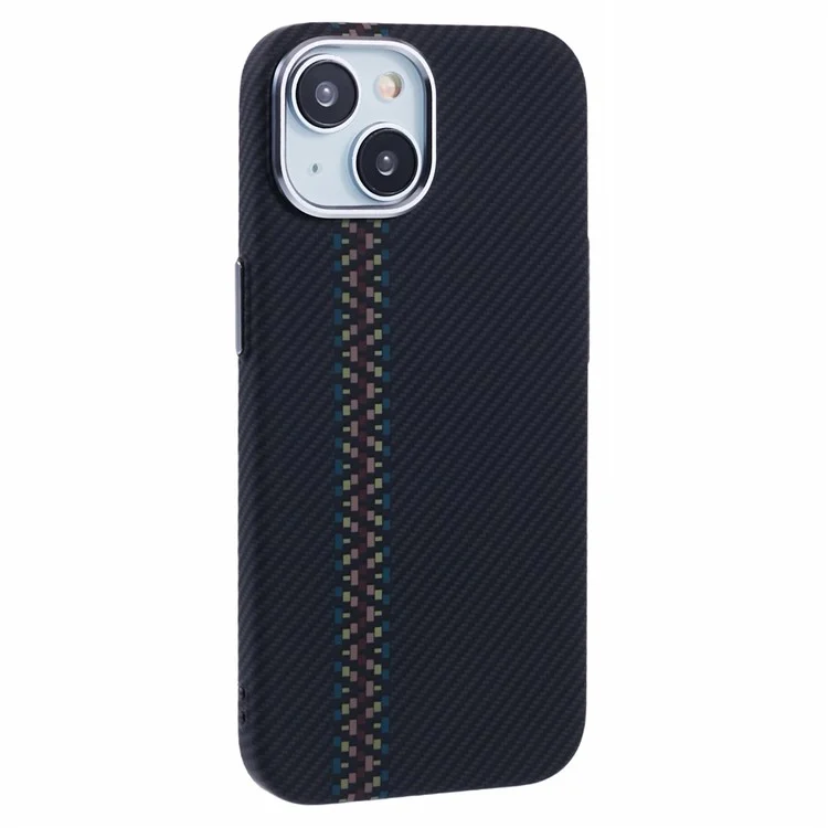 Per iPhone 14 Case Compatibile con MagSafe Texture in Fibra di Carbonio Trasferimento Acqua PC Cover per Telefono - Colorato + Strisce Nere