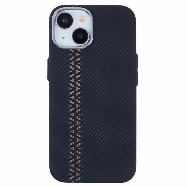 Per iPhone 14 Case Compatibile con MagSafe Texture in Fibra di Carbonio Trasferimento Acqua PC Cover per Telefono - Colorato + Strisce Nere