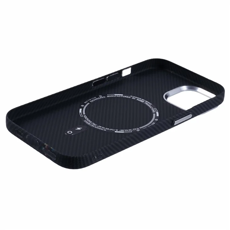 Per iPhone 14 Case Compatibile con MagSafe Texture in Fibra di Carbonio Trasferimento Acqua PC Cover per Telefono - Colorato + Strisce Nere