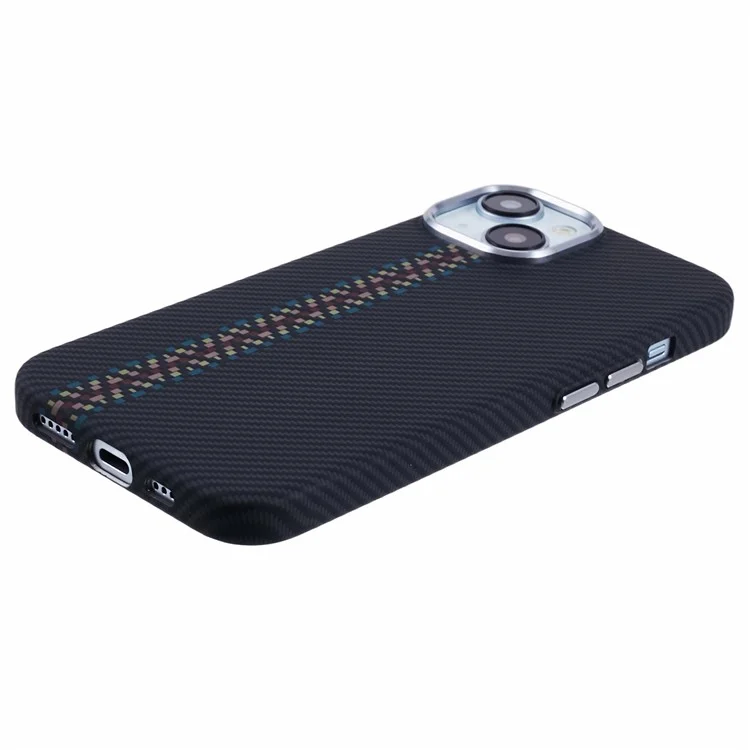 Per iPhone 14 Case Compatibile con MagSafe Texture in Fibra di Carbonio Trasferimento Acqua PC Cover per Telefono - Colorato + Strisce Nere