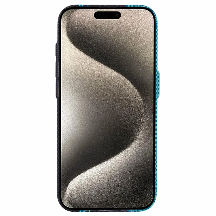 Funda para iPhone 14 Pro compatible con MagSafe, con textura de fibra de carbono y transferencia de agua, cubierta de teléfono de PC - Azul+Rayas Negras