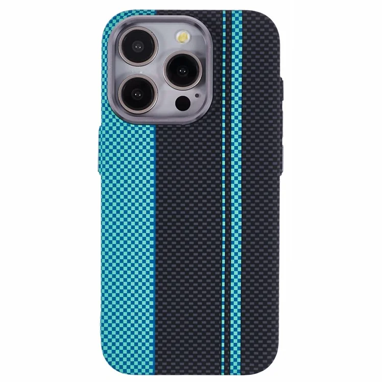 Funda para iPhone 14 Pro compatible con MagSafe, con textura de fibra de carbono y transferencia de agua, cubierta de teléfono de PC - Azul+Rayas Negras