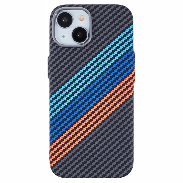 Coque iPhone 13 Compatible avec MagSafe Texture Fibre de Carbone Transfert d'Eau Housse de Protection PC - Bleu Bébé+Bleu Foncé+Rouge