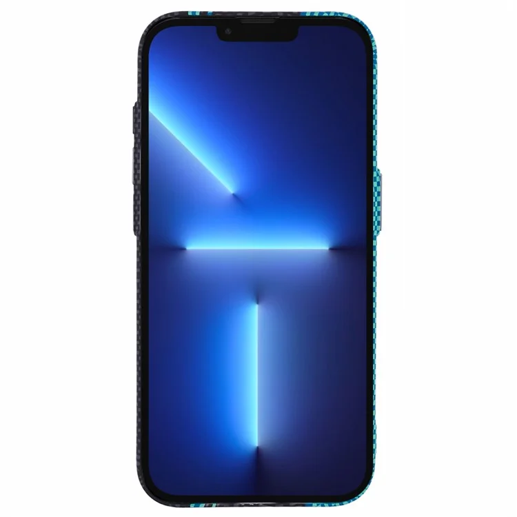 Funda para iPhone 13 Pro compatible con MagSafe, con textura de fibra de carbono y diseño de rayas azul y negro