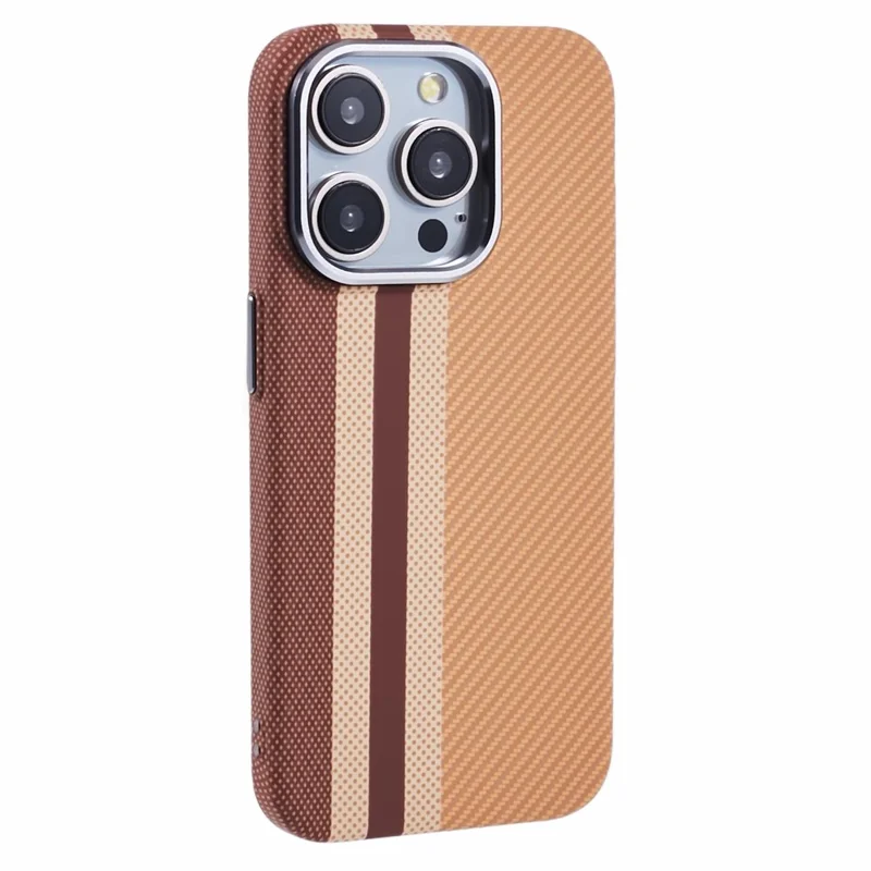 For iPhone 13 Pro Case Compatible with MagSafe Carbon Fiber Texture Water-Transfer PC Phone Cover - Yellow Vertical Stripes