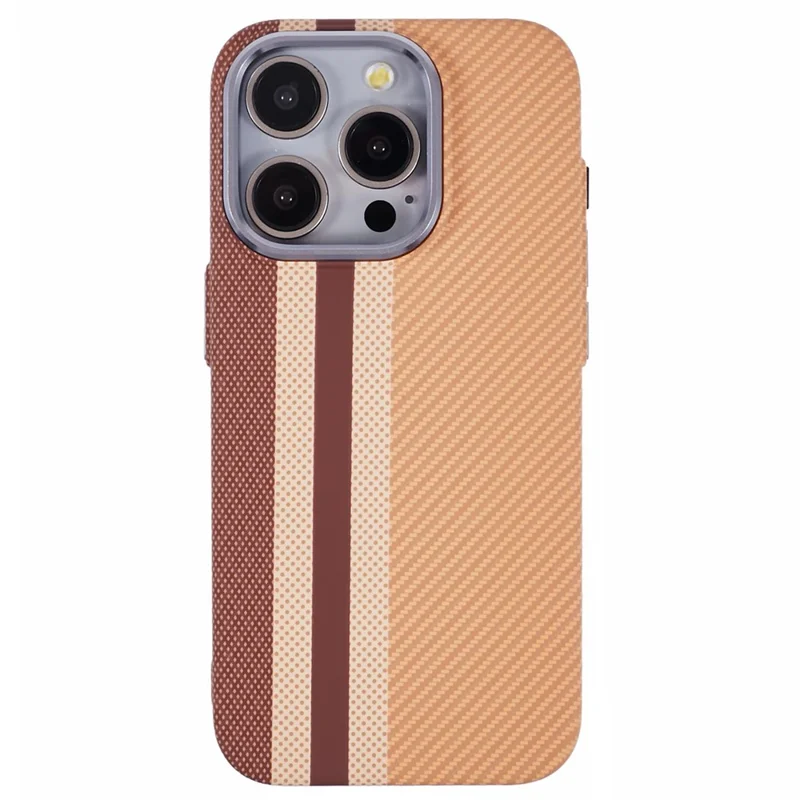 For iPhone 13 Pro Case Compatible with MagSafe Carbon Fiber Texture Water-Transfer PC Phone Cover - Yellow Vertical Stripes