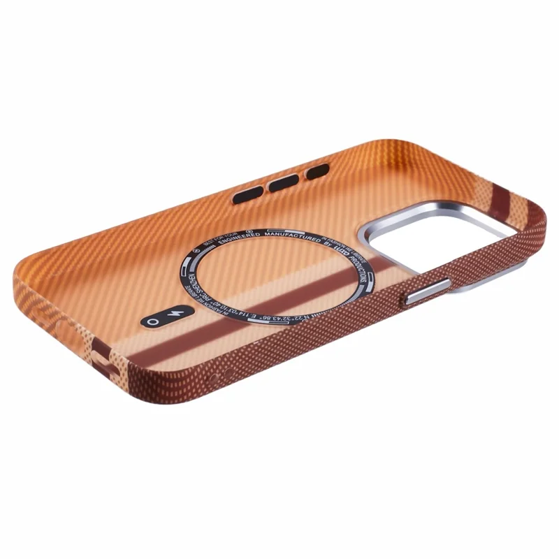 For iPhone 13 Pro Case Compatible with MagSafe Carbon Fiber Texture Water-Transfer PC Phone Cover - Yellow Vertical Stripes