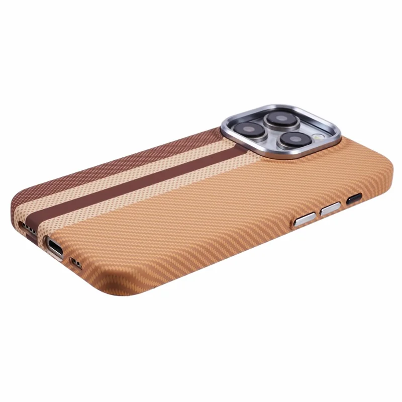 For iPhone 13 Pro Case Compatible with MagSafe Carbon Fiber Texture Water-Transfer PC Phone Cover - Yellow Vertical Stripes