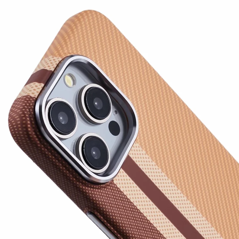 For iPhone 13 Pro Case Compatible with MagSafe Carbon Fiber Texture Water-Transfer PC Phone Cover - Yellow Vertical Stripes
