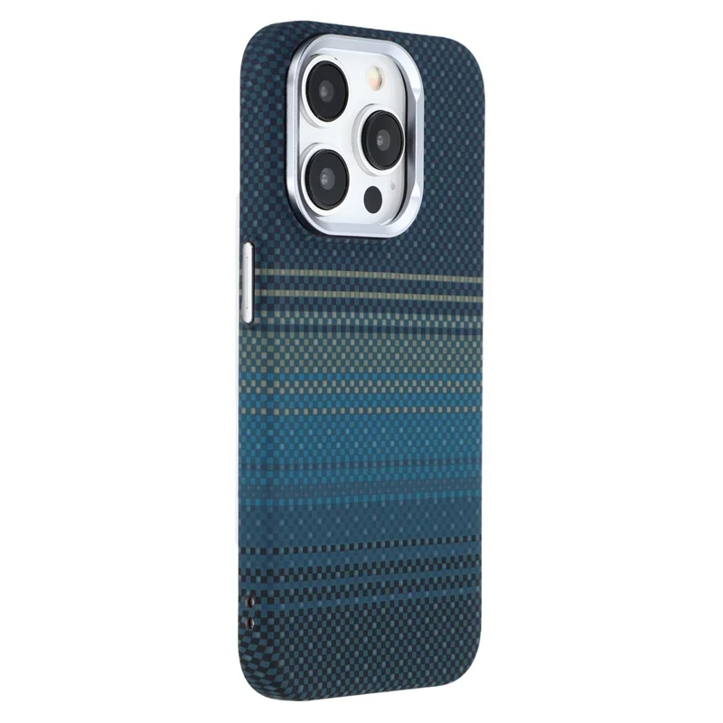 For iPhone 13 Pro Max Case Compatible with MagSafe Carbon Fiber Texture Water-Transfer PC Phone Cover - Blue