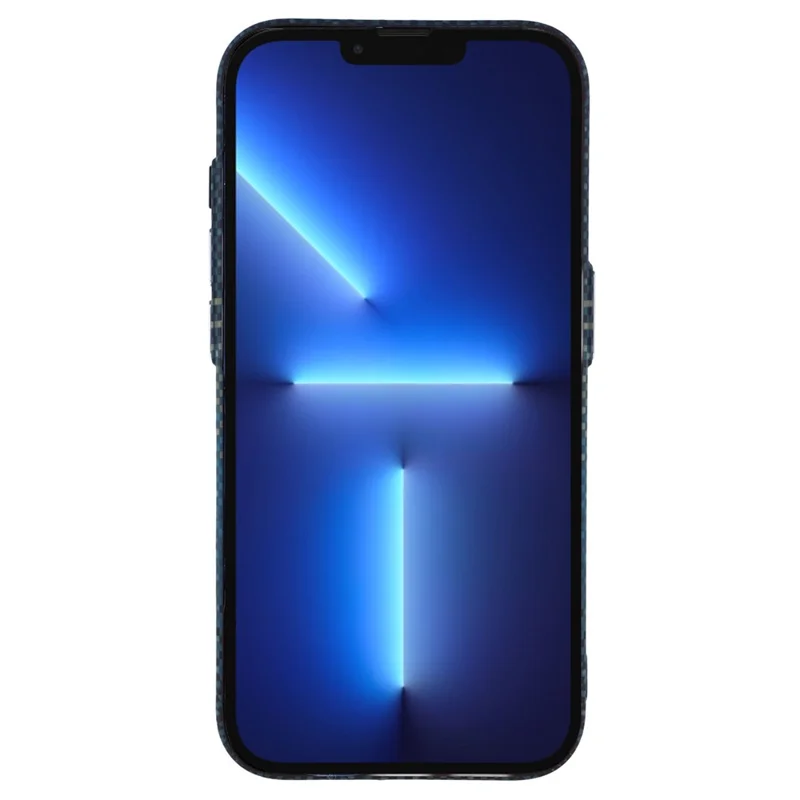 For iPhone 13 Pro Max Case Compatible with MagSafe Carbon Fiber Texture Water-Transfer PC Phone Cover - Blue