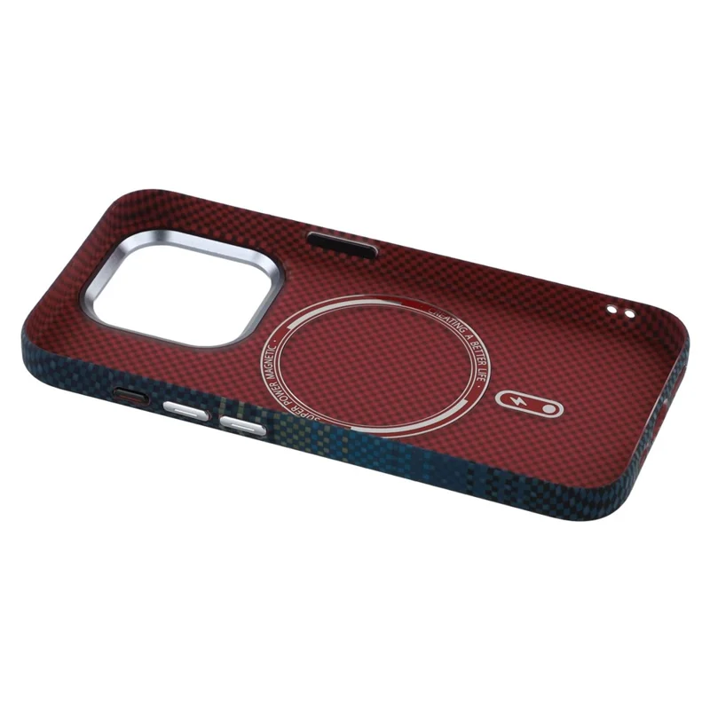 For iPhone 13 Pro Max Case Compatible with MagSafe Carbon Fiber Texture Water-Transfer PC Phone Cover - Blue