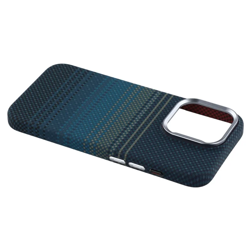 For iPhone 13 Pro Max Case Compatible with MagSafe Carbon Fiber Texture Water-Transfer PC Phone Cover - Blue