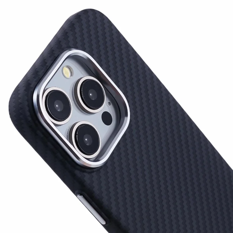 For iPhone 12 / 12 Pro Case Compatible with MagSafe Carbon Fiber Texture Water-Transfer PC Phone Cover - Black