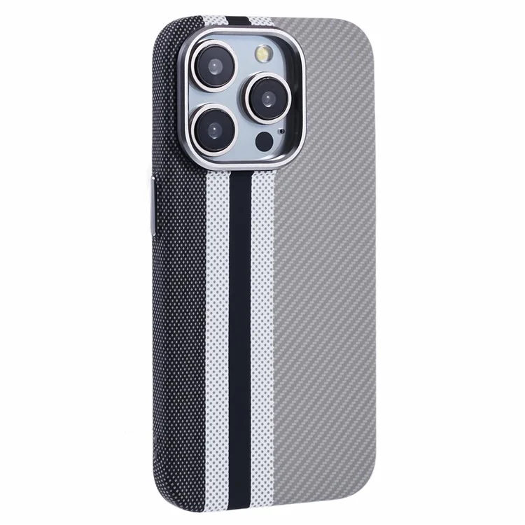For iPhone 12 / 12 Pro Case Compatible with MagSafe Carbon Fiber Texture Water-Transfer PC Phone Cover - Grey Vertical Stripes