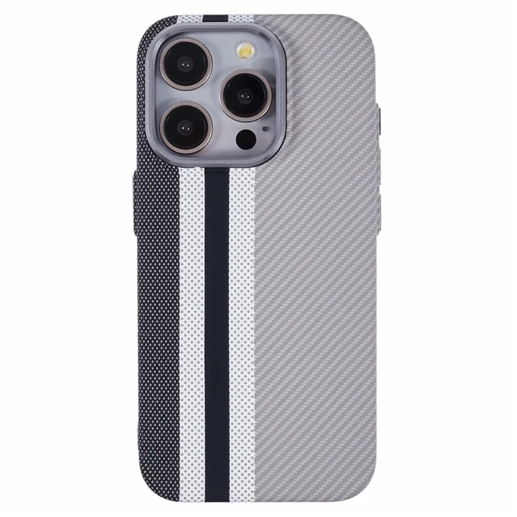 For iPhone 12 / 12 Pro Case Compatible with MagSafe Carbon Fiber Texture Water-Transfer PC Phone Cover - Grey Vertical Stripes