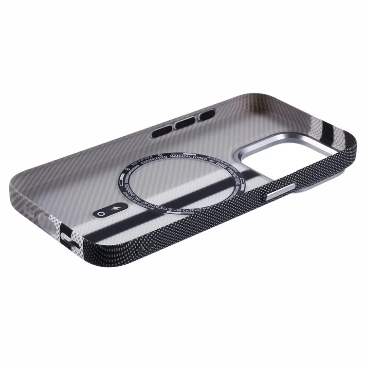 For iPhone 12 / 12 Pro Case Compatible with MagSafe Carbon Fiber Texture Water-Transfer PC Phone Cover - Grey Vertical Stripes