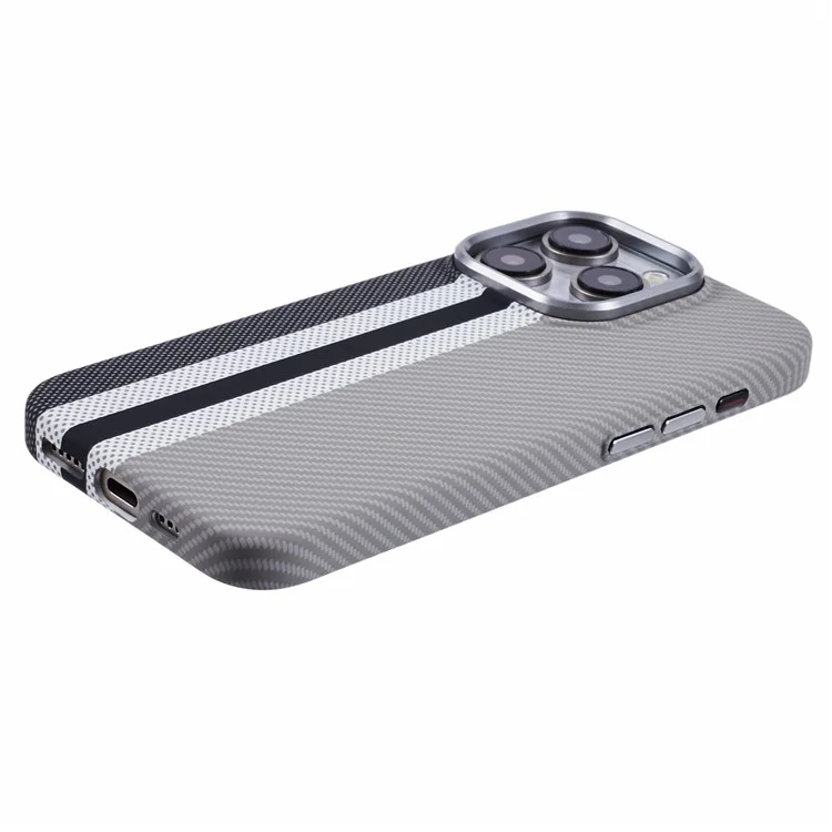 For iPhone 12 / 12 Pro Case Compatible with MagSafe Carbon Fiber Texture Water-Transfer PC Phone Cover - Grey Vertical Stripes