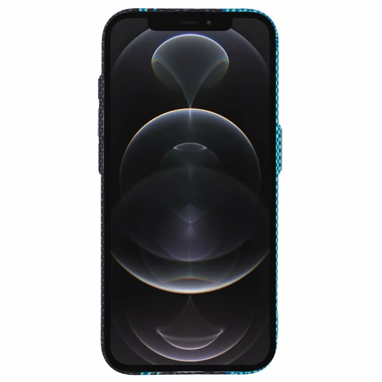 For iPhone 12 Pro Max Case Compatible with MagSafe Carbon Fiber Texture Water-Transfer PC Phone Cover - Blue+Black Stripes