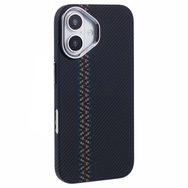 For iPhone 16 Plus Case Compatible with MagSafe Carbon Fiber Texture Water-Transfer PC Phone Cover - Colorful+Black Stripes
