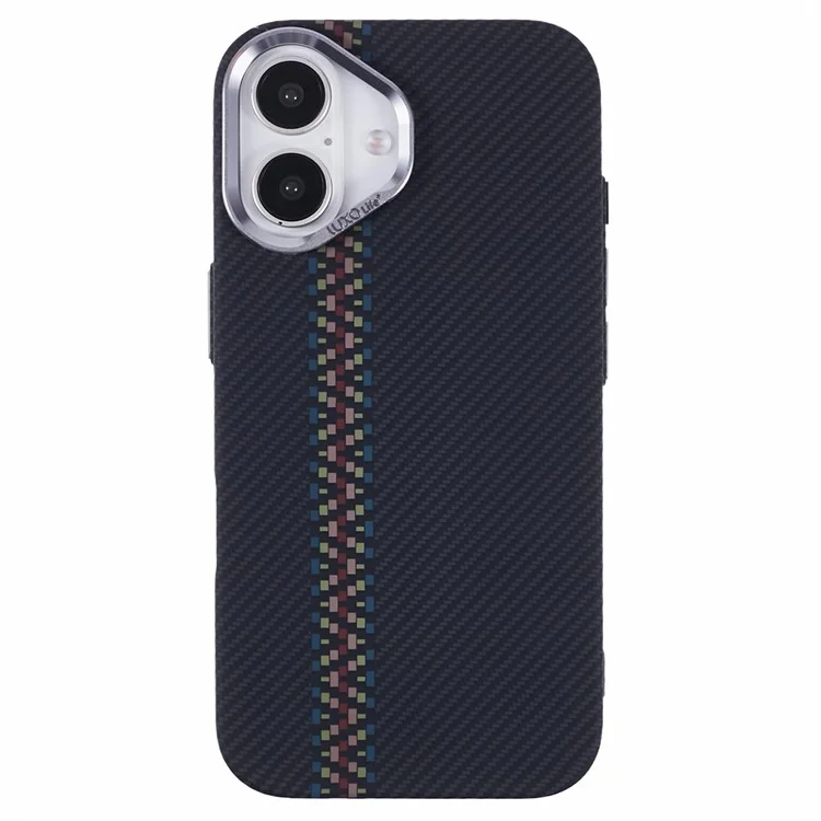 For iPhone 16 Plus Case Compatible with MagSafe Carbon Fiber Texture Water-Transfer PC Phone Cover - Colorful+Black Stripes