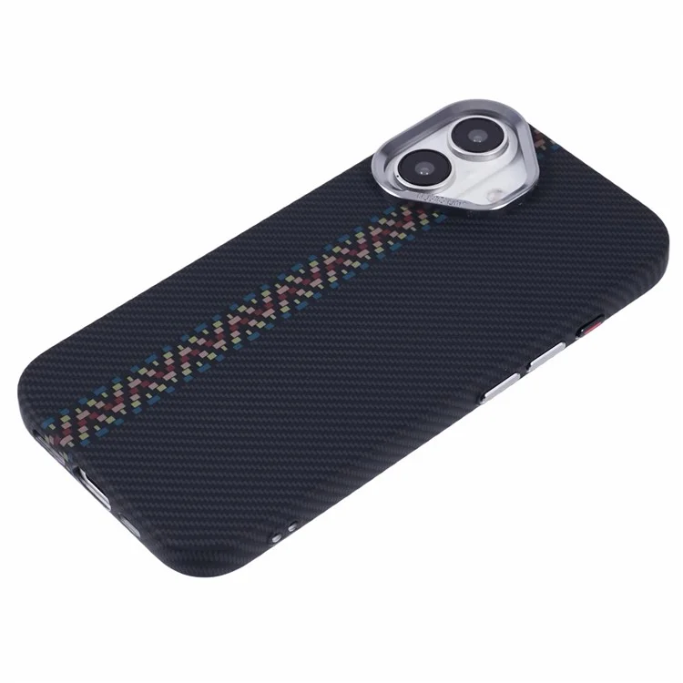 For iPhone 16 Plus Case Compatible with MagSafe Carbon Fiber Texture Water-Transfer PC Phone Cover - Colorful+Black Stripes