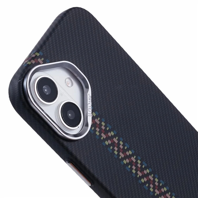 For iPhone 16 Plus Case Compatible with MagSafe Carbon Fiber Texture Water-Transfer PC Phone Cover - Colorful+Black Stripes