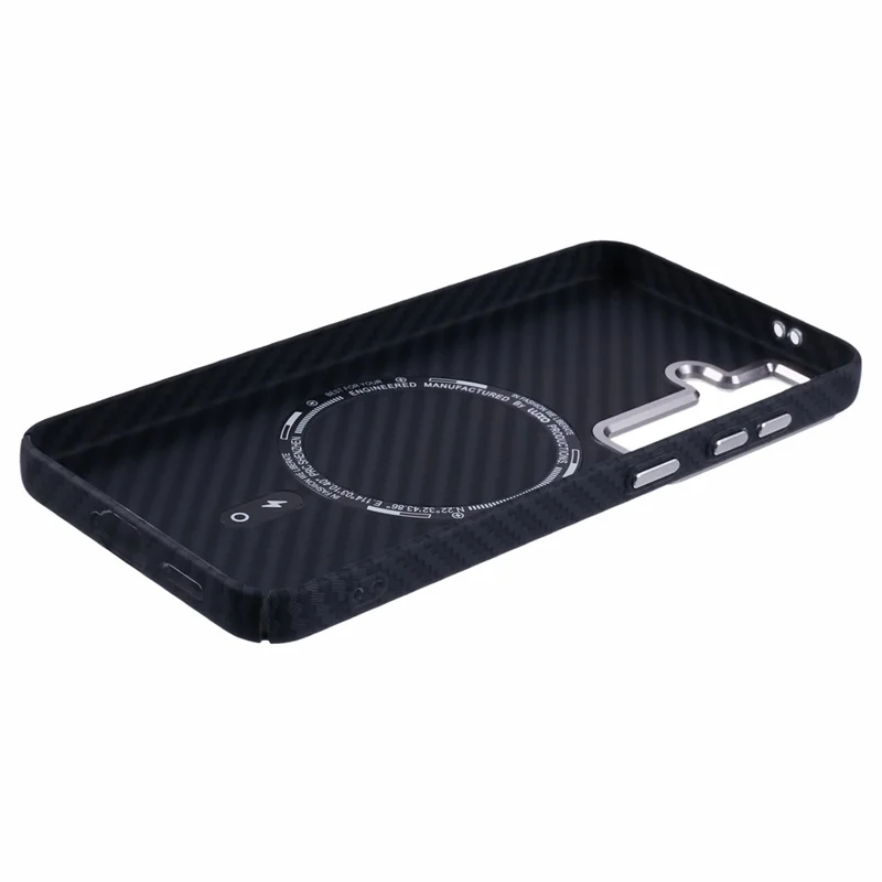 For Samsung Galaxy S24+ Magnetic Case Carbon Fiber Texture Water-Transfer PC Phone Cover - Black
