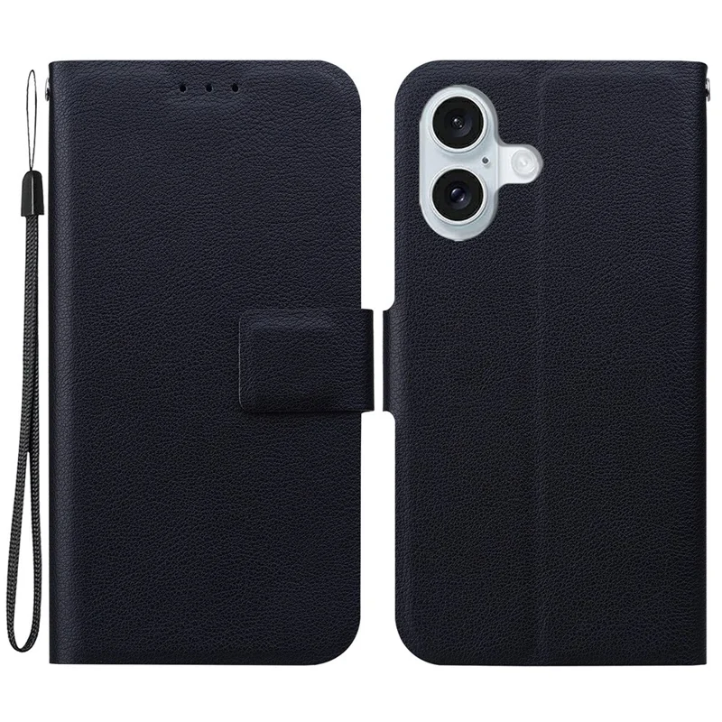 For iPhone 16 Case Ultra-Thin PU Leather + TPU Phone Cover with Card Slot - Black