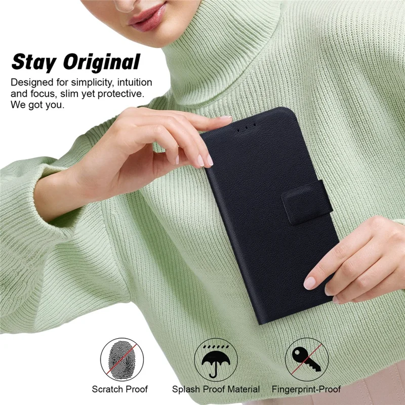 For iPhone 16 Case Ultra-Thin PU Leather + TPU Phone Cover with Card Slot - Black