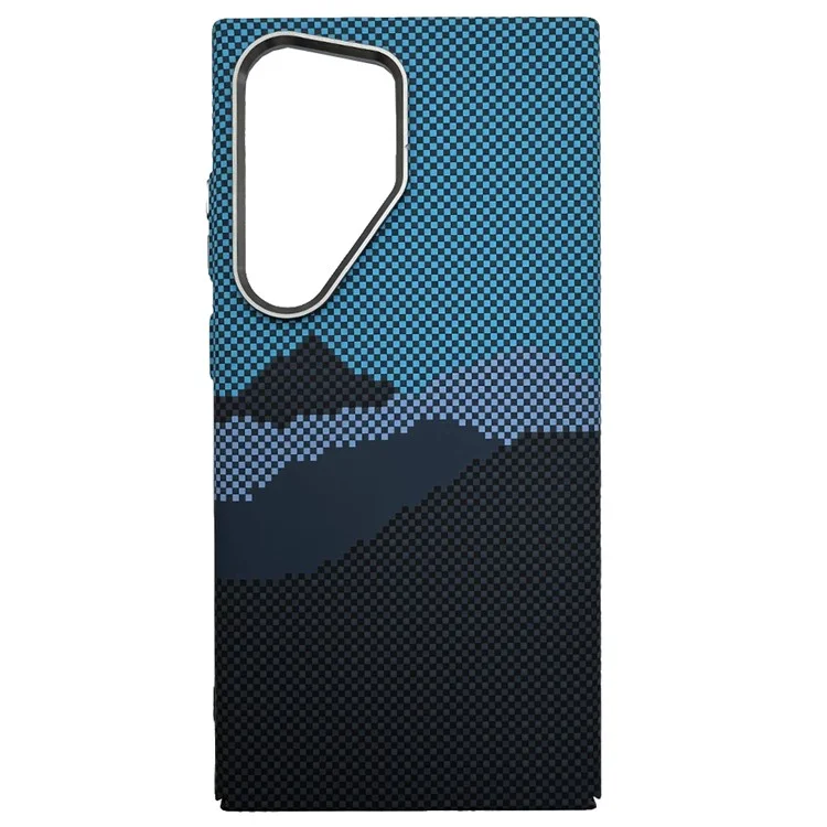 Per il caso Samsung Galaxy S23 Ultra compatibile con MagSafe Carbon Fiber Texture Water-Transfer PC Phone Cover - Blue Peak