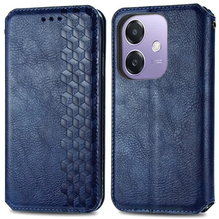 Étui pour Oppo A3x 5G Motif losange en cuir PU Housse de téléphone portefeuille - Bleu