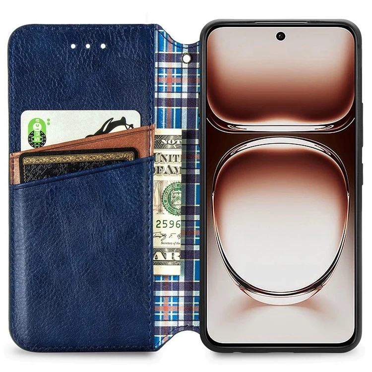 Étui pour Oppo A3x 5G Motif losange en cuir PU Housse de téléphone portefeuille - Bleu