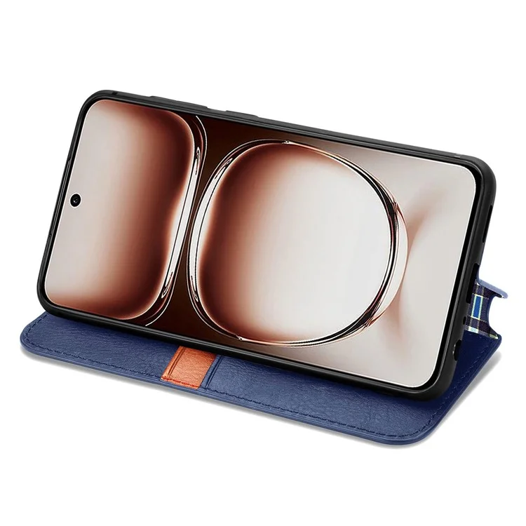 Étui pour Oppo A3x 5G Motif losange en cuir PU Housse de téléphone portefeuille - Bleu