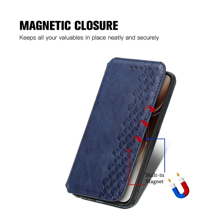 Étui pour Oppo A3x 5G Motif losange en cuir PU Housse de téléphone portefeuille - Bleu