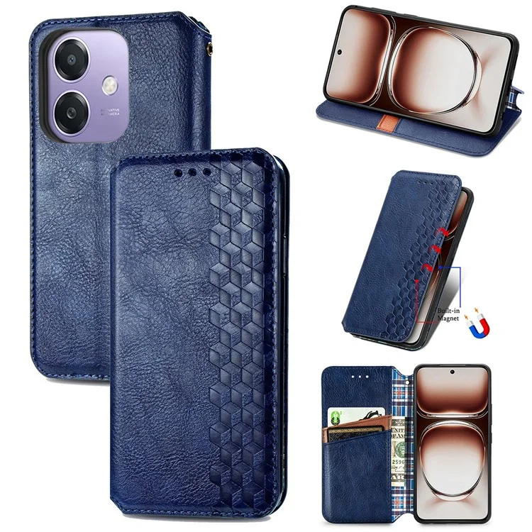 Étui pour Oppo A3x 5G Motif losange en cuir PU Housse de téléphone portefeuille - Bleu