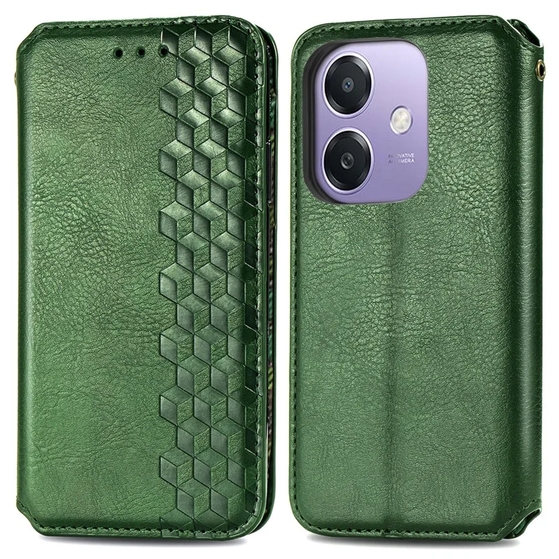 For Oppo A3x 4G / 5G Case Rhombus Imprint PU Leather Wallet Phone Cover - Green